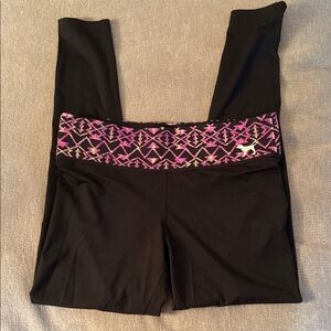 PINK Victoria's Secret Black Leggings with Patterned Waistband